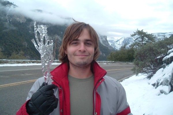 Ian at Yosemite holding an icicle